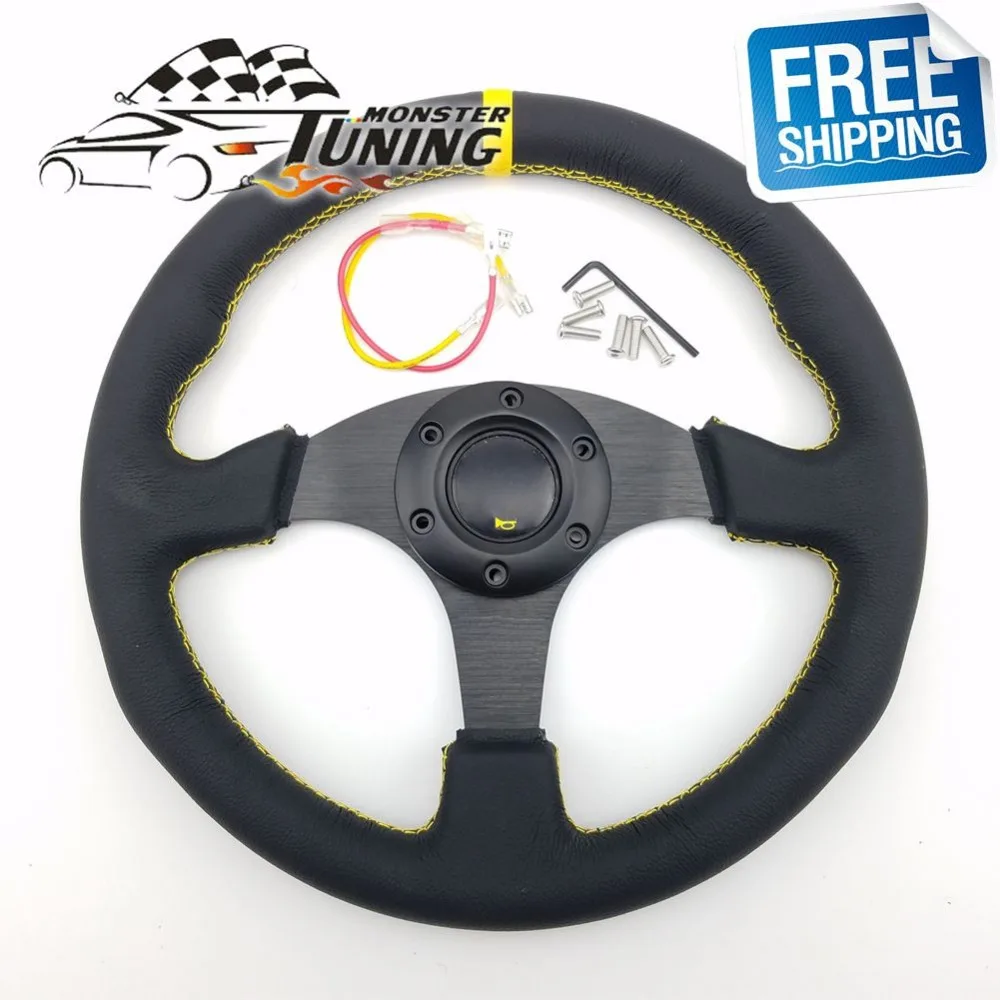 Free Shipping Universal 330mm OM Steering Wheel Real leather Steering