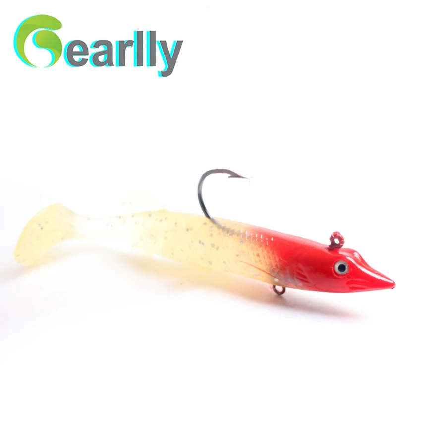 1 pc red head soft fishing shad bait with hook 5"/12 cm lengthin