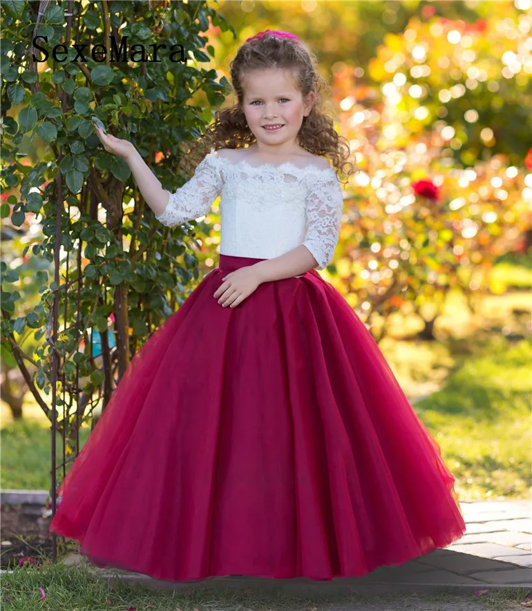 maroon and white flower girl dresses