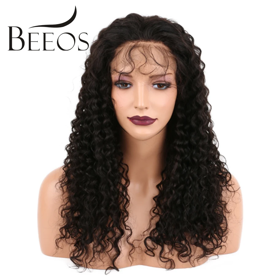 BEEOS 150% Yoğunluk Sapıkça Kıvırcık Dantel Ön İnsan Saç Peruk Siyah Kadınlar için Bebek Saç Ile Brezilyalı Olmayan Remy Peruk Bleacehd knot