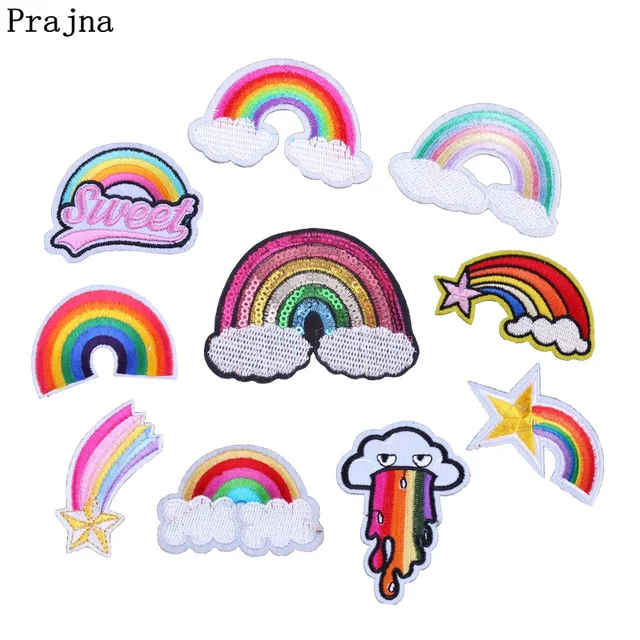 Prajna Rainbow Iron-On Embroidered Patch – Colorful Cartoon Applique Badge for Clothes, Bags & DIY Sewing Accessories