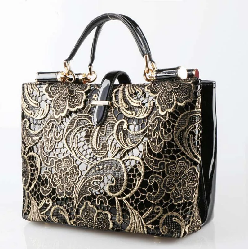 Vintage fashion vintage black leather lace bag women handbags ladis ...