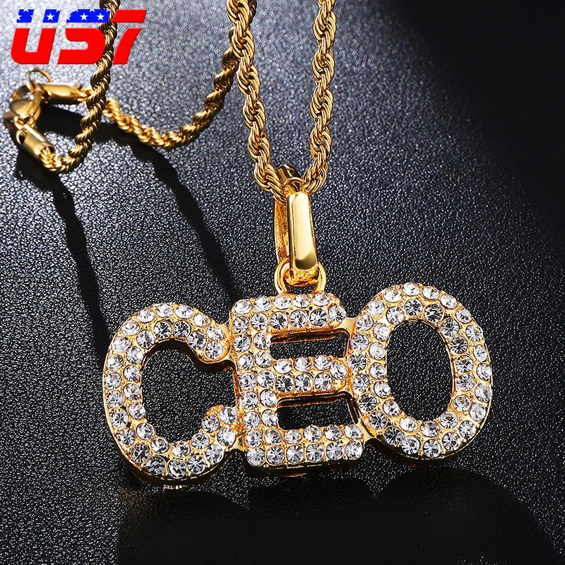 

US7 Custom Name Letters Chain Pendants Necklaces Men's Zircon Hip Hop Jewelry Gold Silver Ice Out Necklace