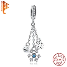 BELAWANG бусины из стерлингового серебра 925 Шарм Снежинка сверкающий кристалл кулон Бусины Подходят талисманы браслет и браслет DIY ювелирные изделия