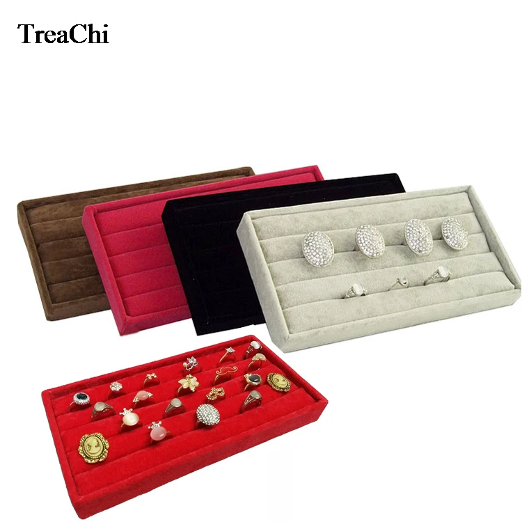 

High Quality Velvet Ring Holder Case 5 Colors Available Ring Display Organizer Storage Exhibition Decorations Tray 11*22*3cm