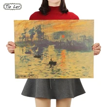 Галстук Лер Клода Мона классическое впечатление восхода солнца крафт бумага плакат ретро декоративные картины дома Decoe стикер на стену 47x35 см