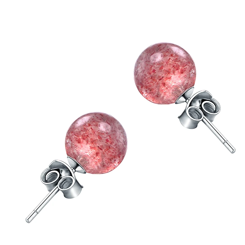 Strawberry Quartz Hutang 6 мм натуральный Лабрадорит серебро однотонные серьги-гвоздики 925 высокопробное ювелирное изделие тонкой моды камень украшения для Для женщин подарок - Цвет камня: Strawberry Quartz