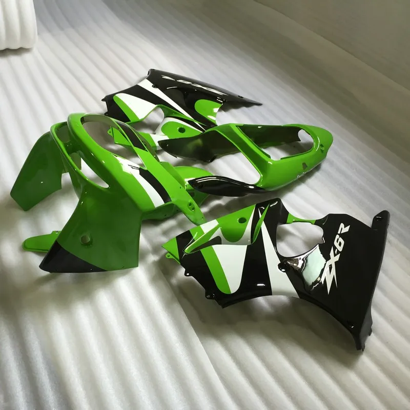 

Motorcycle Fairing kit for KAWASAKI Ninja ZX6R 98 99 ZX6R 636 1998 1999 Green white black ABS Fairings set +7 gifts XZ08