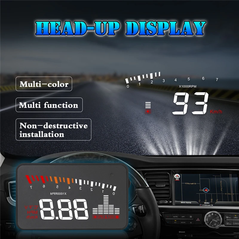 X5 OBD II универсальный автомобильный комплект головой вверх светодиодный Дисплей HUD топлива Скорость Предупреждение 3 дюймов hud Дисплей автомобиля