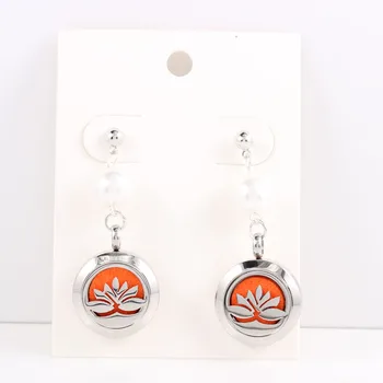 

20mm 316L Stainless Steel Lotus Aromatherapy Essential Oil Perfume Diffuser Locket Drop Earrings Women Fashion Pearl Earrings