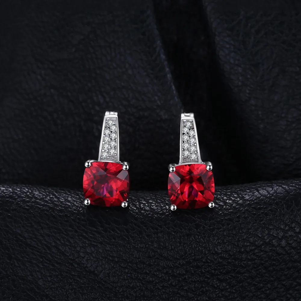 JewelryPalace 4.4ct Created Red Ruby 925 Sterling Silver Hoop Earrings for Women Cushion Cut Gemstone Jewelry Anniversary Gift - Image 2