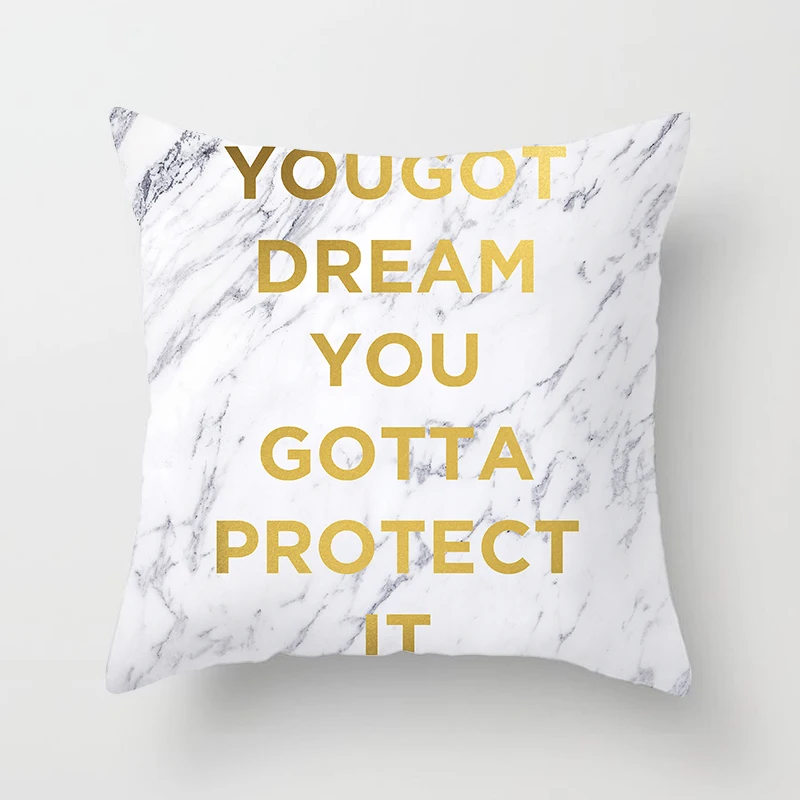 

Marble Pillowcase Gold Texts Pillow Cover Nordic Inspiration Words Decorative Pillows Dakimakura Yellow Dream Funda Almohada