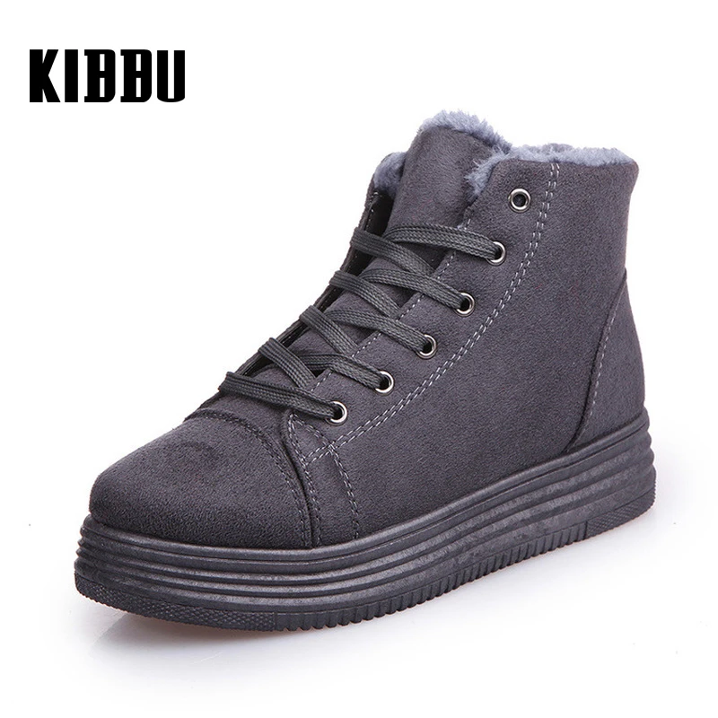 Women's Plus Velvet Winter Snow Boots 2017 KIBBU New Style Low Flat Front Lace UPS Anti Slip Shoes Warm Students | Обувь