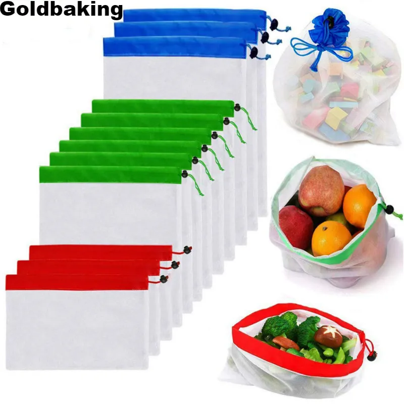 

Reusable Mesh Produce Bags 12 pcs Grocery Shopping Fruit and Vegetable Storage Bags with Tare Weights