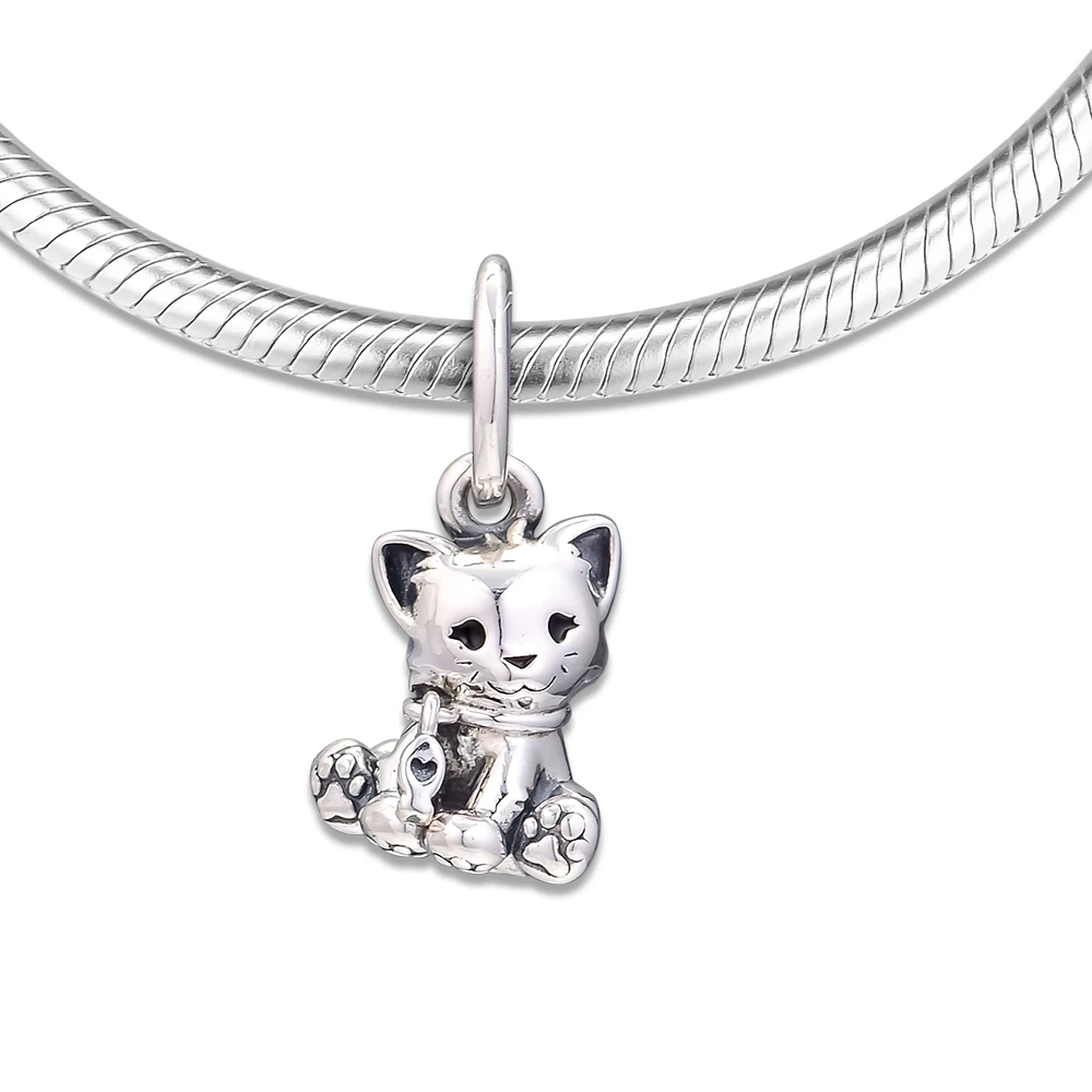 

CKK Sterling Silver Bead Charm Fits Pandora Bracelet 925 Sterling Silver Sweet Cat Dangle Charms Beads for Jewelry Making diy