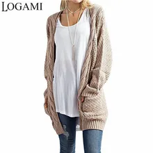 LOGAMI Long Cardigan Women Long Sleeve Knitted Sweater