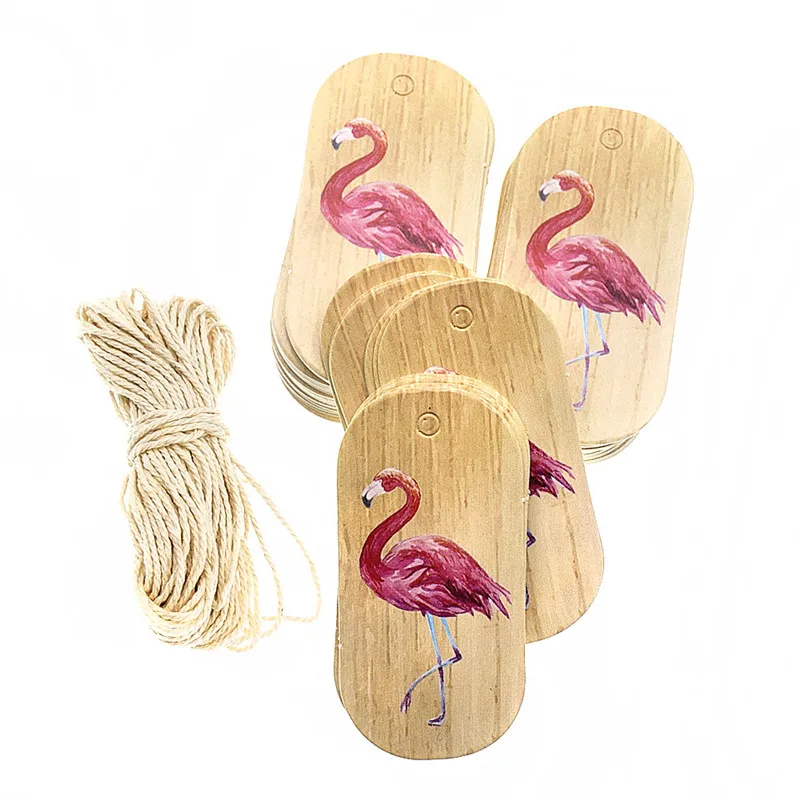 

50pcs Gift Paper Tags Flamingo Pineapple Paper Hang Tags Gift Box Paper Cards DIY Label Handmade Garment Tags with 10m Rope