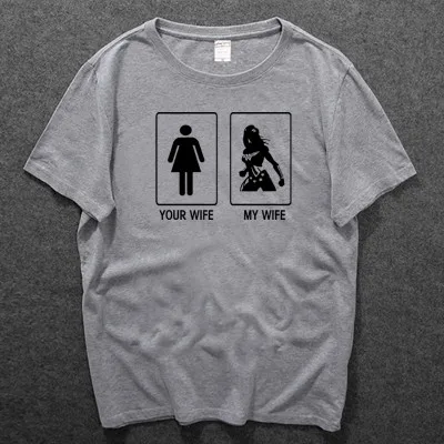 Wonder Woman Printed T-Shirt - Gal Gadot My Wife Your Wife Design - Superman Fashion Men's Short Sleeve Tee - Gift for Husband - Summer Casual Top image 3