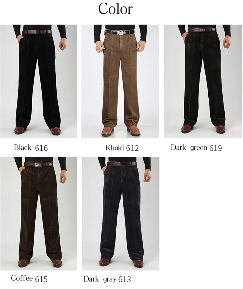 Зимние мужские плотные вельветовые повседневные штаны, мужские хлопковые вельветовые двойные плиссированные брюки с высокой талией, свободные плотные брюки, размер 30-42, 44, 46