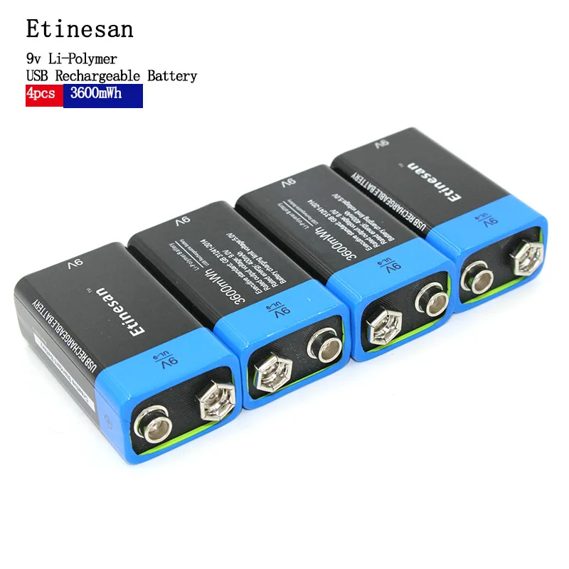 

4pcs/lot Etinesan 9V 3600mWh li-po li-ion rechargeable li-polymer battery for Microphone, GPS, remote control, toys ect.