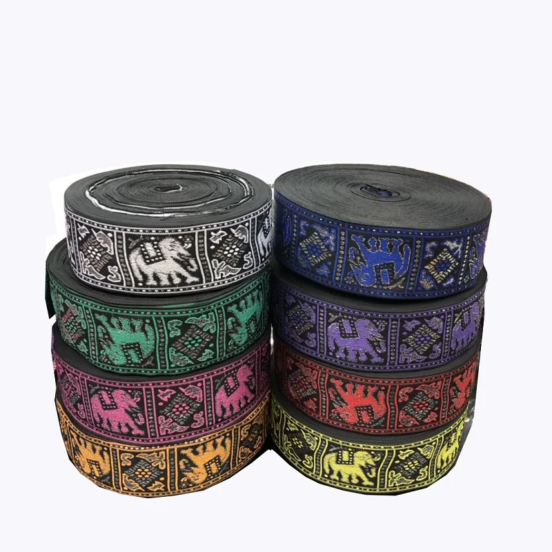 

50yards/lots Woven Jacquard Ribbon animal elephant pattern for curtain and clothing accessory size 5cm LS-2674
