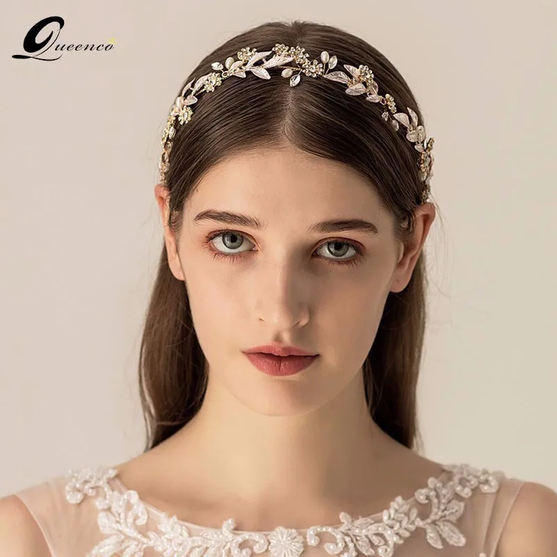

Vintage Gold Hair Ornaments Gold Leaves Headbands Rhinestone Hairbands For Women Girl Headpiece Wedding Hair Accessories Gifts