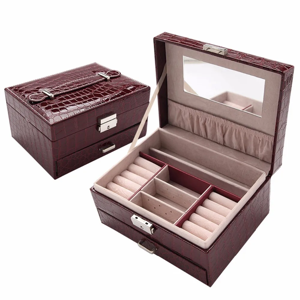 

PU Leather Jewelry Box Crocodile Grain Fashion Jewellery Storage Box Packaging Case Organizer Graduation Birthday Gift