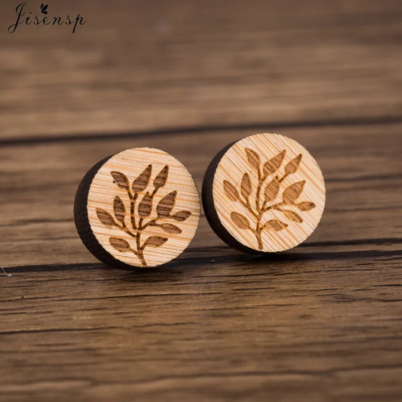 

Jisensp Natural Wooden Earrings Geometric Flower Round Stud Earring Simple Style Fashion Jewelry for Woman Prom Party Gifts
