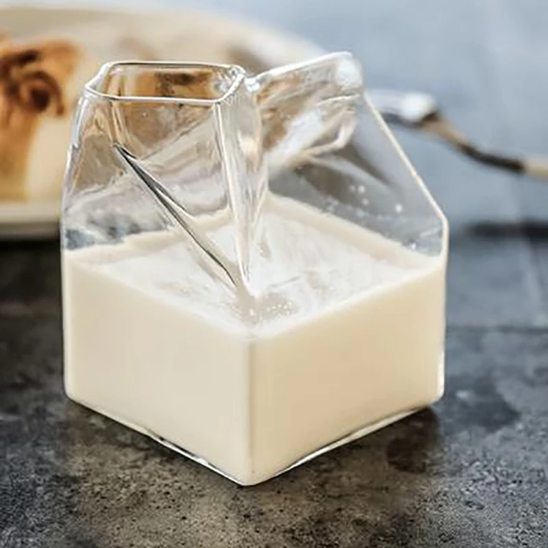 

Free Shipping Square Heat-Resistant Milk Cup Creative Milk Box Transparent Glass Water Bottle