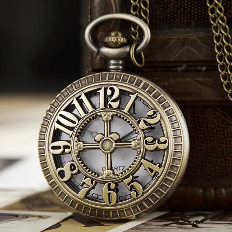 

Men Women Pocket Watch Twelve o'clock 12 Hours Vintage Roman Numerals FobChain Watch Hollow Dial Necklace Pendant Time Clock