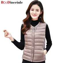 BOoDinerinle женский ультра легкий жилет на утином пуху Повседневный тонкий жилет с круглым вырезом женский белый утиный пух 90% veste fourrure YR037