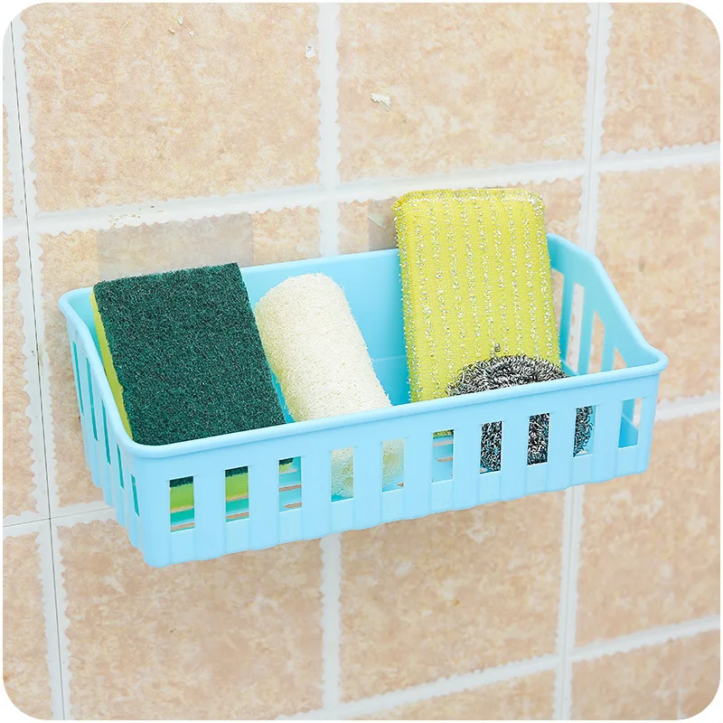4 Color Kitchen Bathroom Shelf Wall Rack with 2 Suckers Plastic Shower Holder Tray Kitchen Bathroom Hardware High Quality