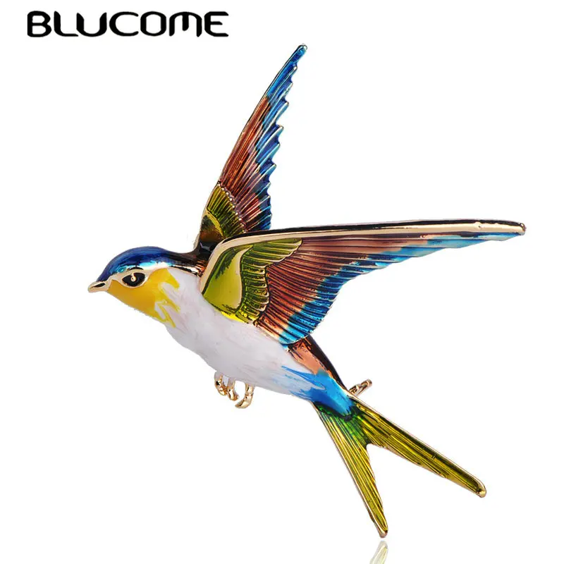 

Blucome New Arrival Swallow Bird Shape Colorful Enamel Brooches Animal Pin For Women Kids Scarf Suit Lapel Pins Pendant Jewelry