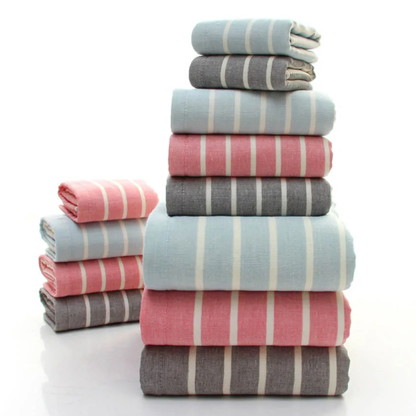 

100% Cotton Thickening Striped Soft Gauze Towel Set Bath Towels for Adults Kids Strong Water Absorption Face Bath Shower Towels