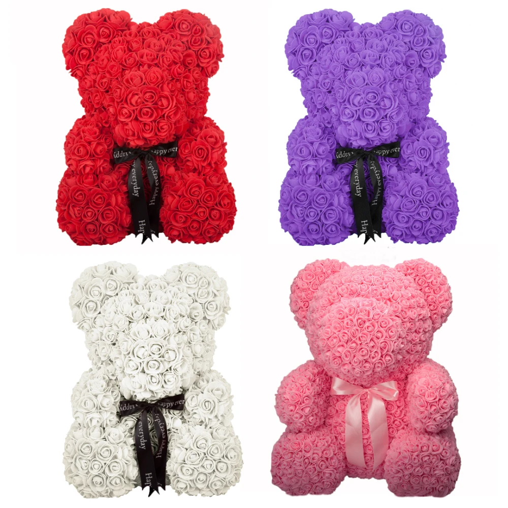 

Artificial Flowers Rose Bear Plastic Foam White Purple Red Pink Rose Flower Teddy Bear Valentines Day Gift Birthday Party Decor