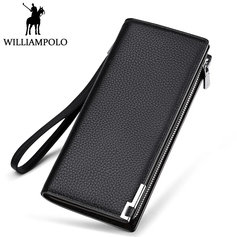 WilliamPOLO натуральная кожа кошелек мужской длинный люксовый бренд плед дизайн клатч
