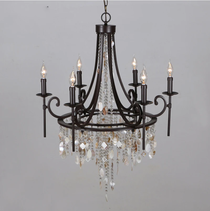 

Phube Lighting Antique Brushed Gold Crystal Chandeliers Light Villa Bar Salon Chandelier Lustre Light Shell Chandelier Light