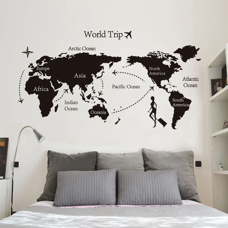 Six Continents World Map To Travel Wall Stickers Home Decor Living Room  Bedroom Vinyl Decal Detachable Wallpaper Custom Dt03 - Wall Stickers -  AliExpress