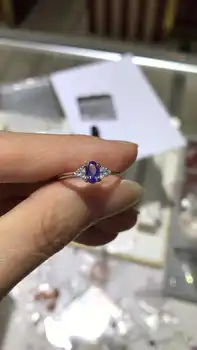 Natural tanzanite gem Ring Natural gemstone Ring 925 sterling silver trendy elegant Simple compact round women party Jewelry