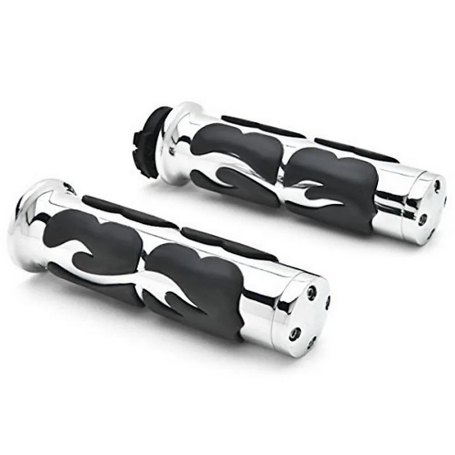 

Chrome Flame Style CNC Aluminum Handgrip Handlebar Hand Grip for Harley XL 883 1200 72 48 Cruiser Chopper Touring Universal