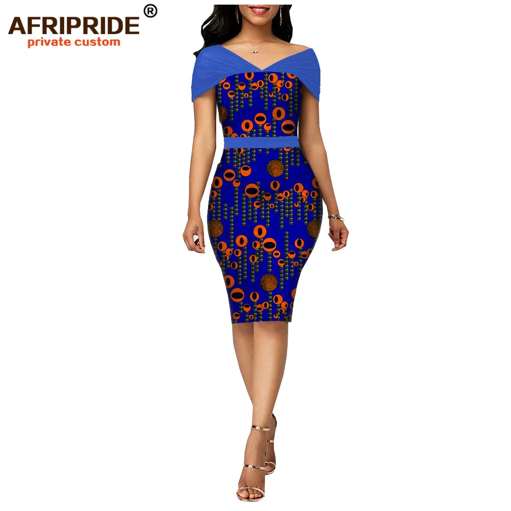 Африканский Воск летнее платье бодикон для женщин AFRIPRIDE сделанное на заказ регулируемые рукава длиной до колена женское вечернее платье A1925006 - Цвет: 498-5