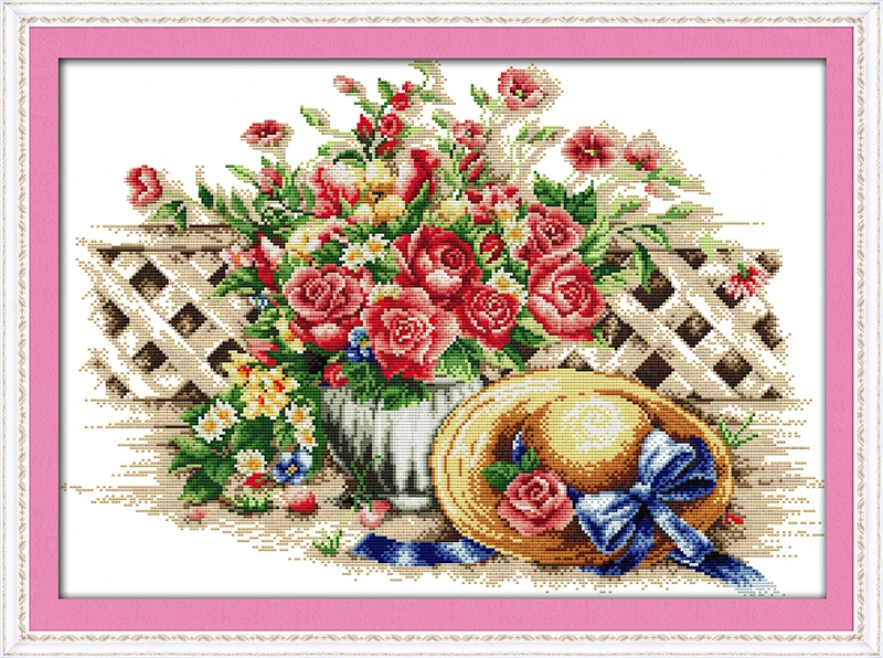 

Sweet flower hat Printed on Canvas DMC Counted Chinese Cross Stitch Kits printed Cross-stitch set Embroidery Needlework