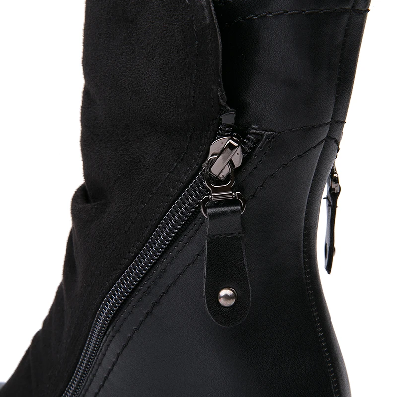 IMG_3795AIMEIGAO New Arrival High Heels boots Women Suede Leather Black Boots Double Zip Short Plush High Quality Women Shoes