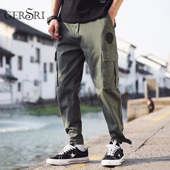

Gersri Men Joggers Pants Plus Size 5XL Mens Big Pockets Ankel Cargo Pants Male Fall Streetwear Overalls Sweatpants Army Green