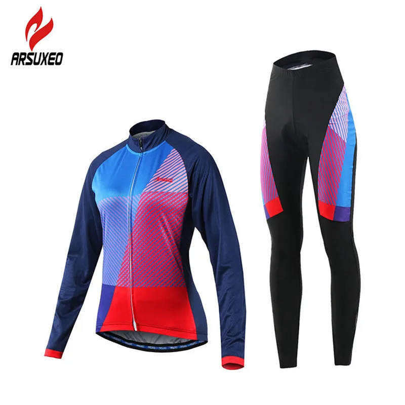 

ARSUXEO Breathable Women Cycling Jersey Set Long Sleeve 2019 Pro Team Road Mountain Bike MTB Clothing Sets Bicycle Clothes