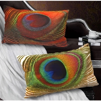 

Europe Type High-grade Peacock Feather Cushion Cover Rectangular sofa Pillowcase 3 Styles 35X50cm Luxury Decor Pillows