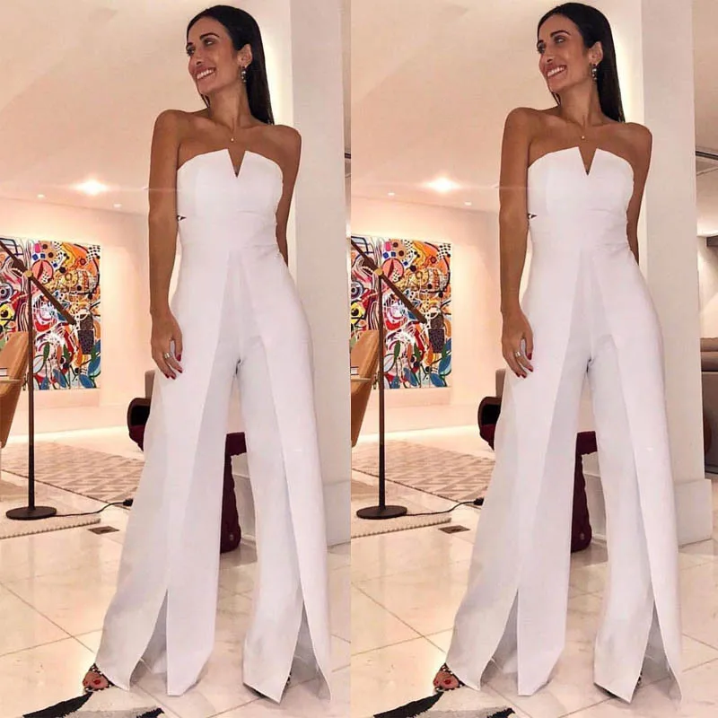 

Hot Sale Leaf Print Jumpsuit Women Strapless Rompers Beach Bohemian Jumpsuits Off Shoulder Wide Long Pants Female Overall