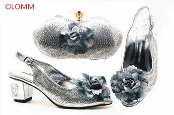 

OLOMM Silver African Matching Shoes and Bags Italian In Women Matching Italian Shoe and Bag Set Decorated with Rhinestone.Y-3