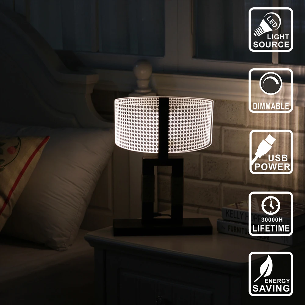 

3D lamp Led Night Light Acrylic Nightlight wood lamp USB Table Lamp Nightlight lighting for Home Bedside Night light IY804002