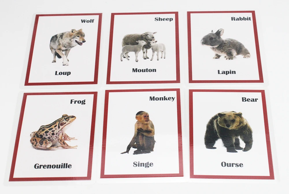 Jogos de Quebra-cabeças para Crianças Montessori Francês Inglês Palavra Animais Aprendizagem Cartão Flashcards Juguetes Educativos Bebê Brinquedo - 14 Crianças Montessori Francês Inglês Palavra Animais Aprendizagem